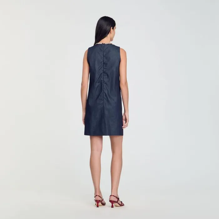 Women Dresses SANDRO Short Rhinestone Dress Deep Blu