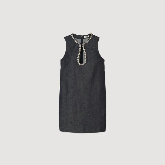 Women Dresses SANDRO Short Rhinestone Dress Deep Blu