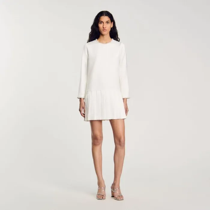 Women Dresses SANDRO Short Satineffect Beaded Dress Ecru