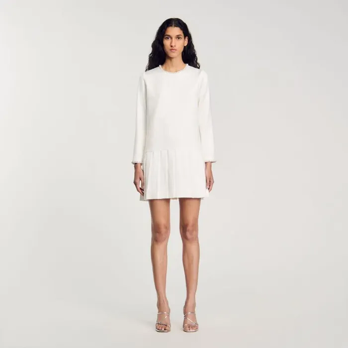 Women Dresses SANDRO Short Satineffect Beaded Dress Ecru Women Dresses SANDRO Short Satineffect Beaded Dress Ecru