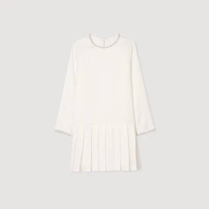 Women Dresses SANDRO Short Satineffect Beaded Dress Ecru Women Dresses SANDRO Short Satineffect Beaded Dress Ecru