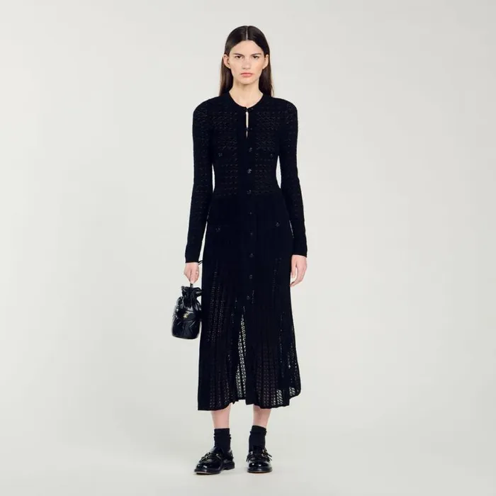 Women Dresses SANDRO Velveteffect Knit Maxi Dress Black
