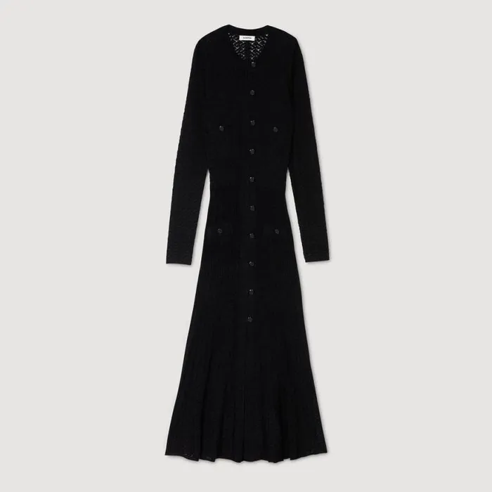 Women Dresses SANDRO Velveteffect Knit Maxi Dress Black