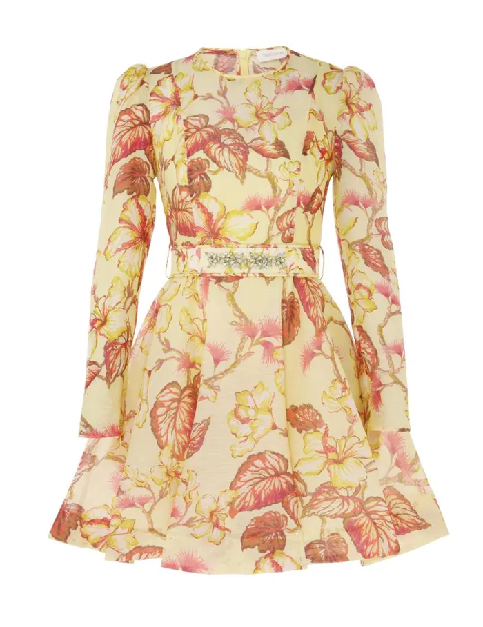 Women Dresses Zimmermann Matchmaker Floral Mini Dress Yellow Hibiscus