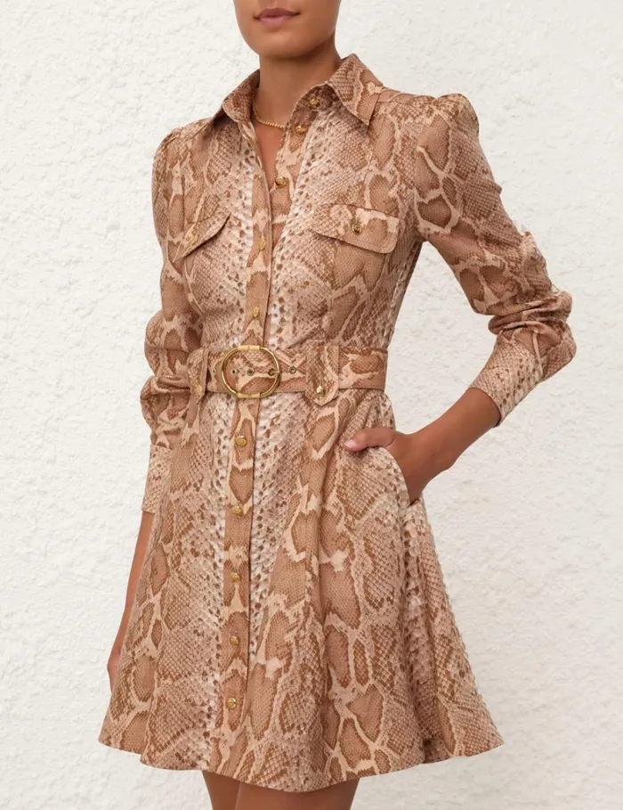 Women Dresses Zimmermann Natura Shirt Mini Dress Tan Snake