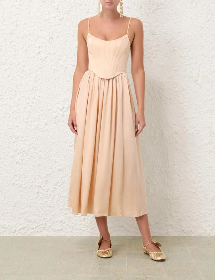 Women Dresses Zimmermann Silk Corset Dress Sand