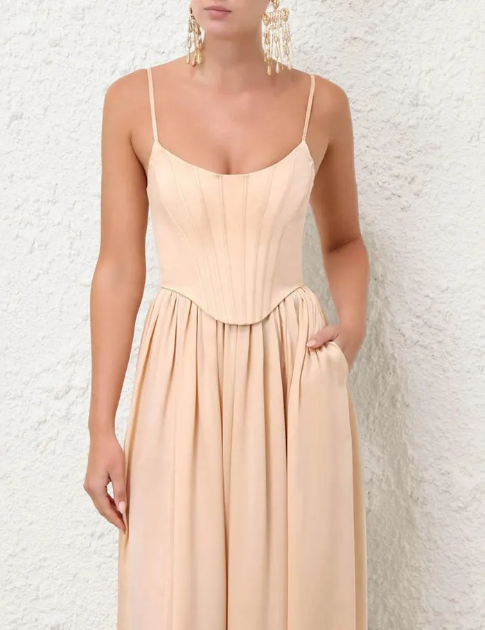 Women Dresses Zimmermann Silk Corset Dress Sand