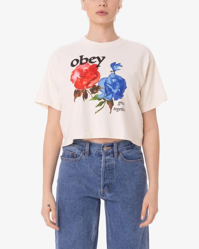 Women GROW TOGETHER WEEKEND CROP TSHIRT Unbleached OBEY Clothing TSHIRTS
