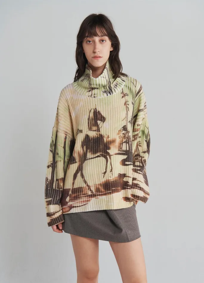 Women Horse Print Chunky Ribbed Knit MONSE Knitwear