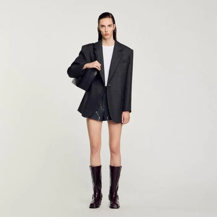 Women Jackets and Blazers SANDRO Checked Suit Jacket Dark Grey