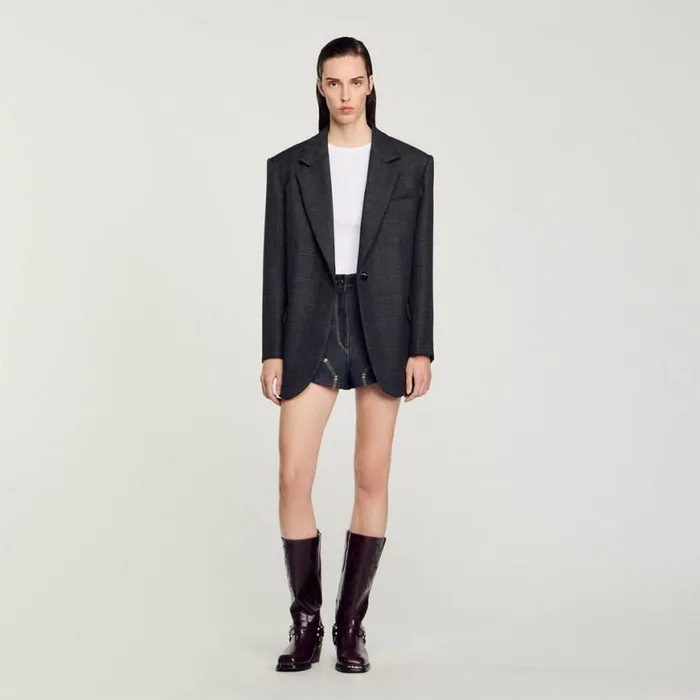 Women Jackets and Blazers SANDRO Checked Suit Jacket Dark Grey