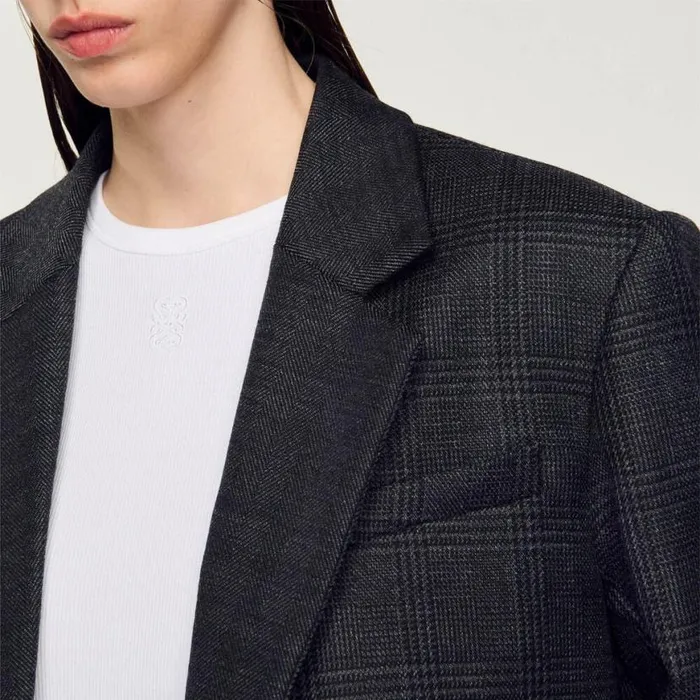 Women Jackets and Blazers SANDRO Checked Suit Jacket Dark Grey
