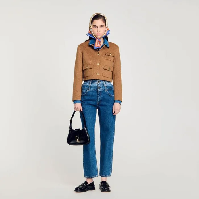 Women Jackets and Blazers SANDRO Cropped Buttondown Jacket Brown