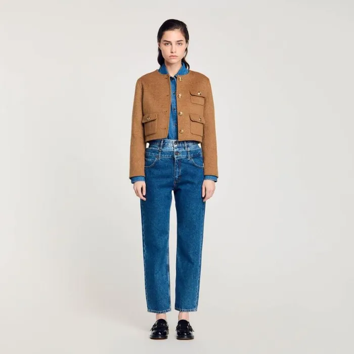 Women Jackets and Blazers SANDRO Cropped Buttondown Jacket Brown