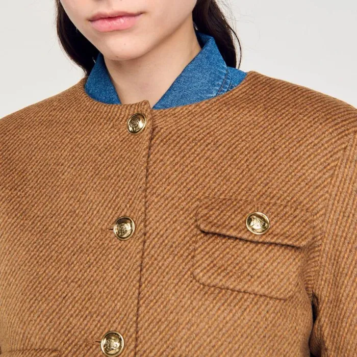 Women Jackets and Blazers SANDRO Cropped Buttondown Jacket Brown