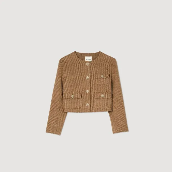 Women Jackets and Blazers SANDRO Cropped Buttondown Jacket Brown
