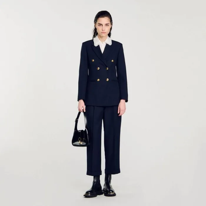 Women Jackets and Blazers SANDRO Doublebreasted Blazer Navy Blue