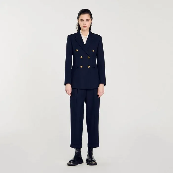 Women Jackets and Blazers SANDRO Doublebreasted Blazer Navy Blue