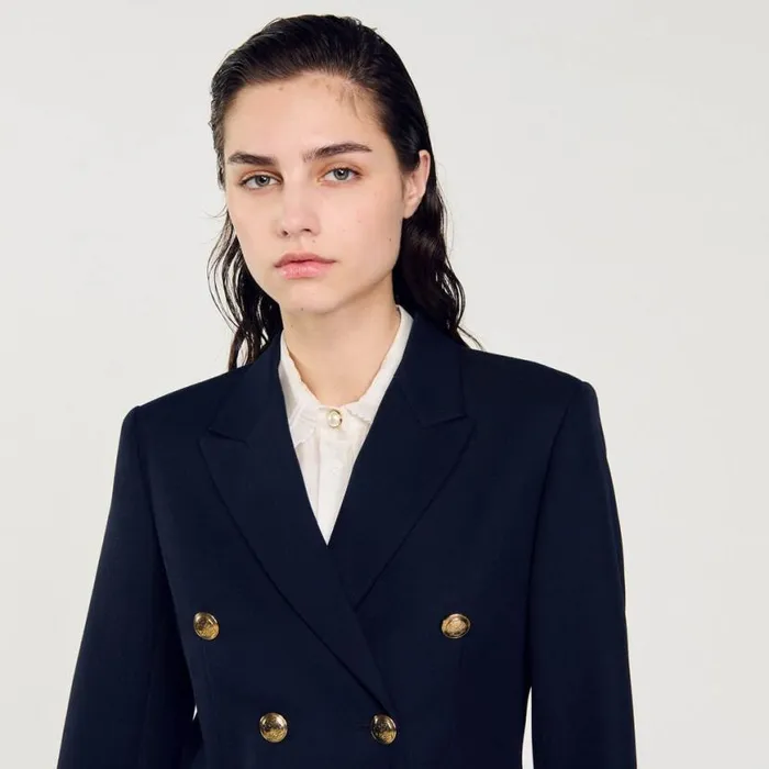 Women Jackets and Blazers SANDRO Doublebreasted Blazer Navy Blue