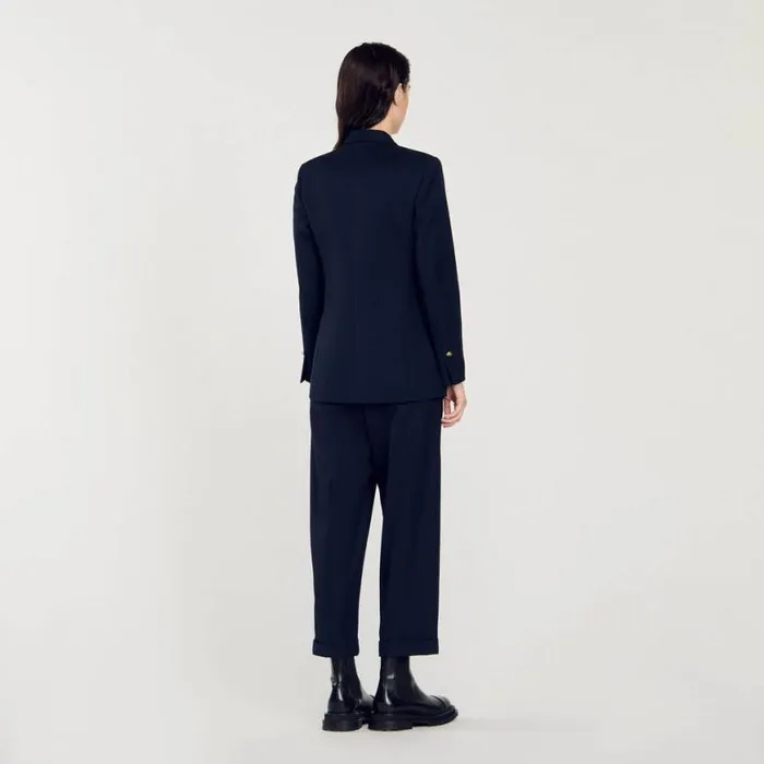 Women Jackets and Blazers SANDRO Doublebreasted Blazer Navy Blue
