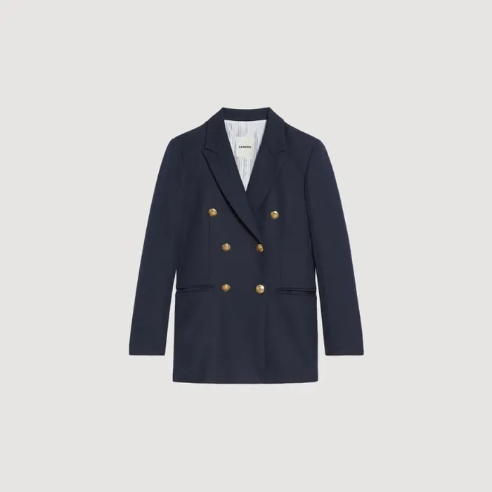 Women Jackets and Blazers SANDRO Doublebreasted Blazer Navy Blue