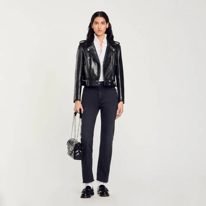 Women Jackets and Blazers SANDRO Leather Jacket Black
