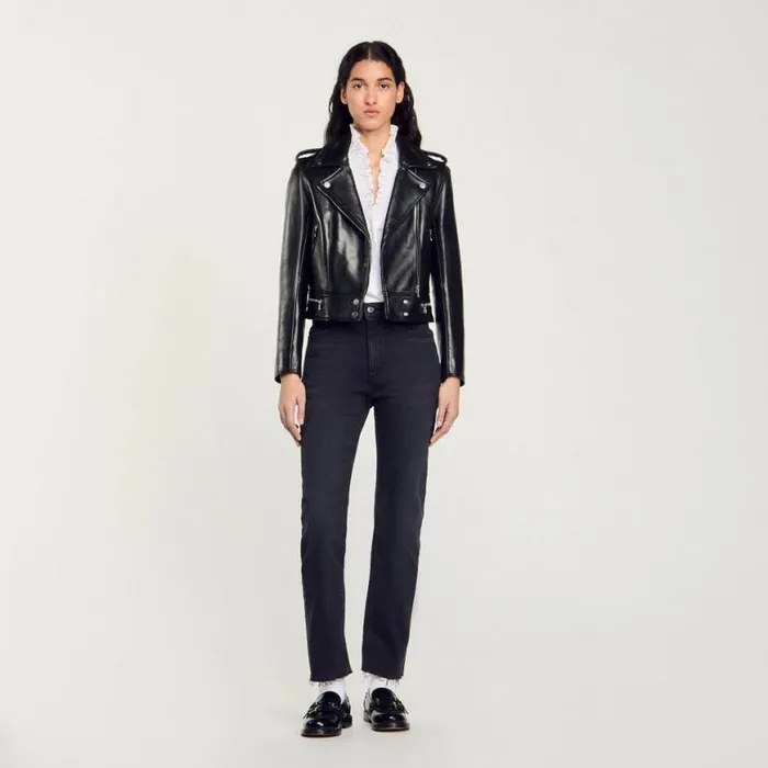 Women Jackets and Blazers SANDRO Leather Jacket Black