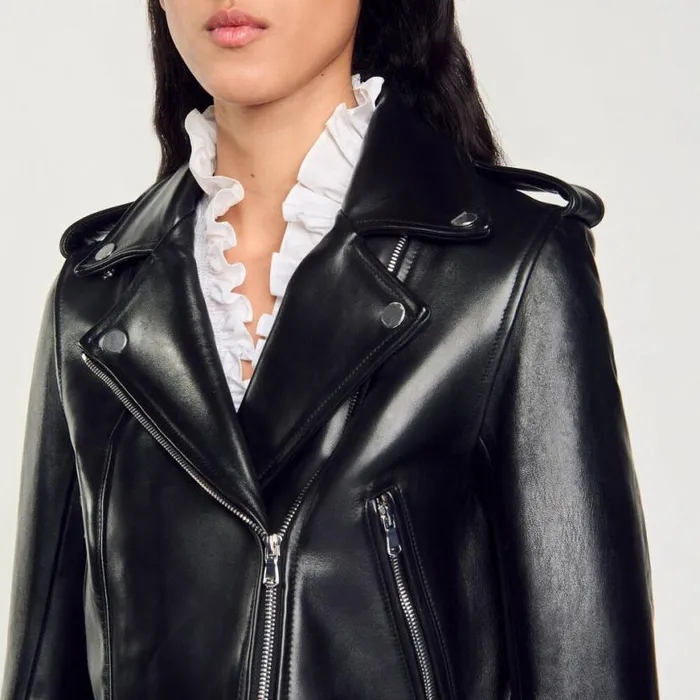 Women Jackets and Blazers SANDRO Leather Jacket Black
