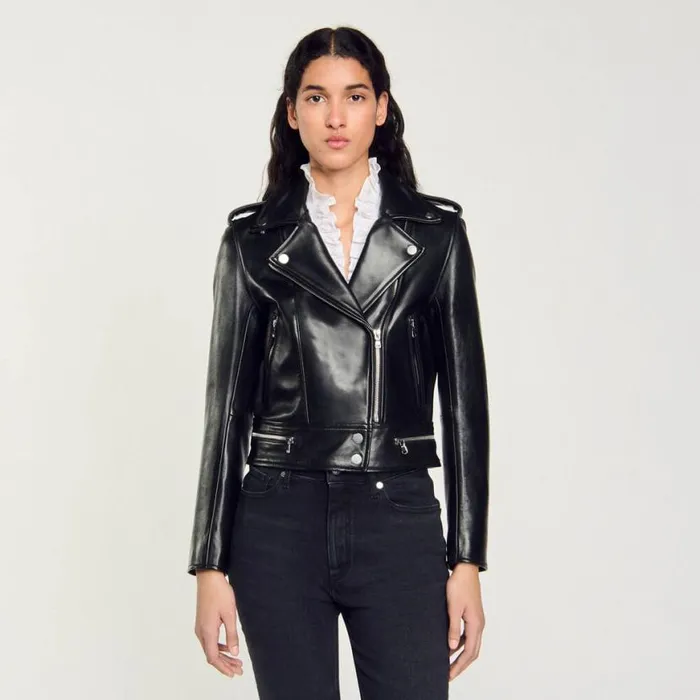 Women Jackets and Blazers SANDRO Leather Jacket Black