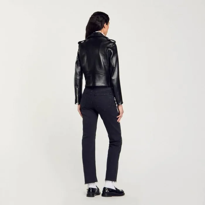 Women Jackets and Blazers SANDRO Leather Jacket Black