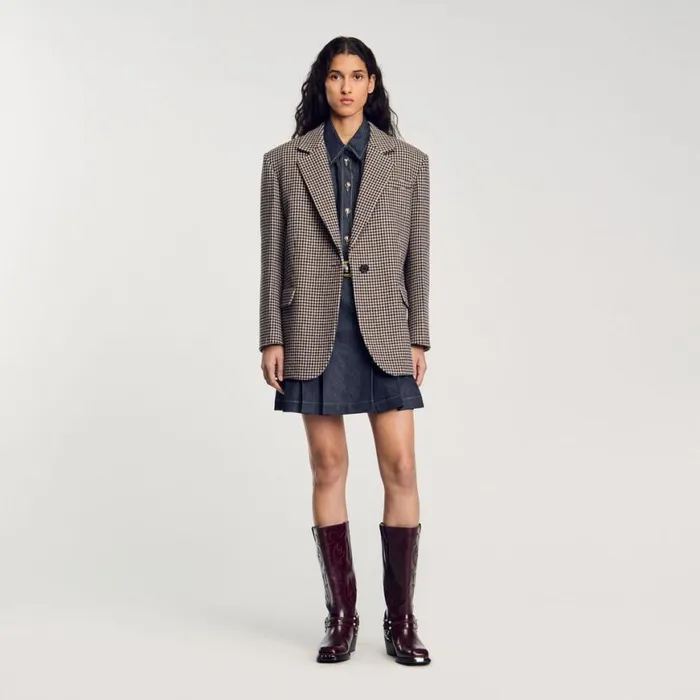 Women Jackets and Blazers SANDRO Smallcheck Suit Jacket Navy Brown