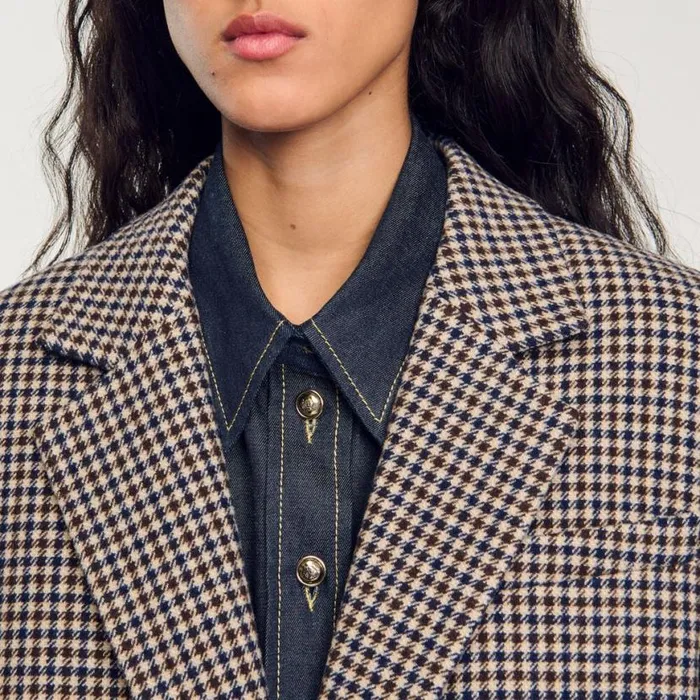 Women Jackets and Blazers SANDRO Smallcheck Suit Jacket Navy Brown