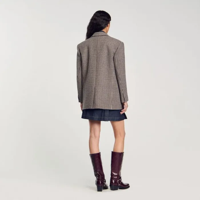 Women Jackets and Blazers SANDRO Smallcheck Suit Jacket Navy Brown