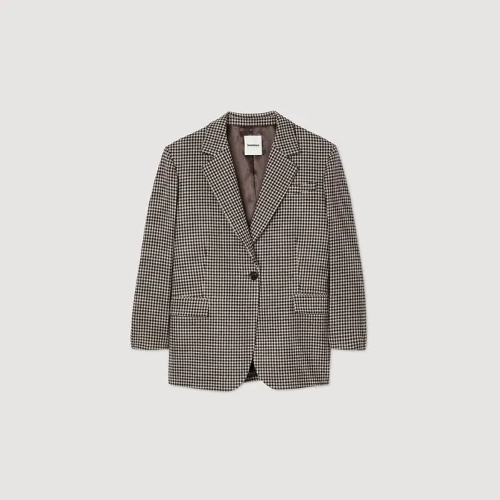 Women Jackets and Blazers SANDRO Smallcheck Suit Jacket Navy Brown