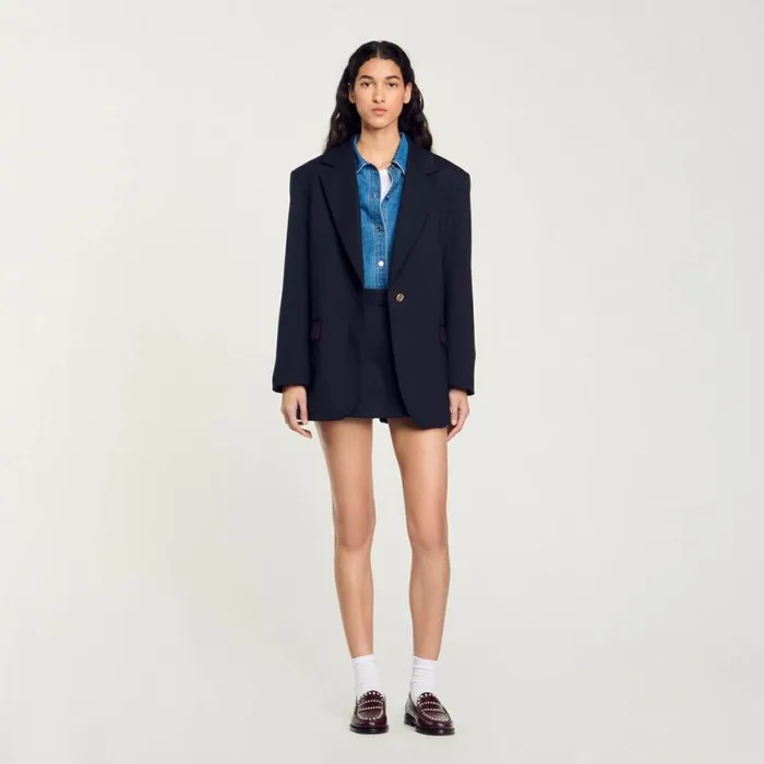 Women Jackets and Blazers SANDRO Wool Suit Jacket Navy Blue