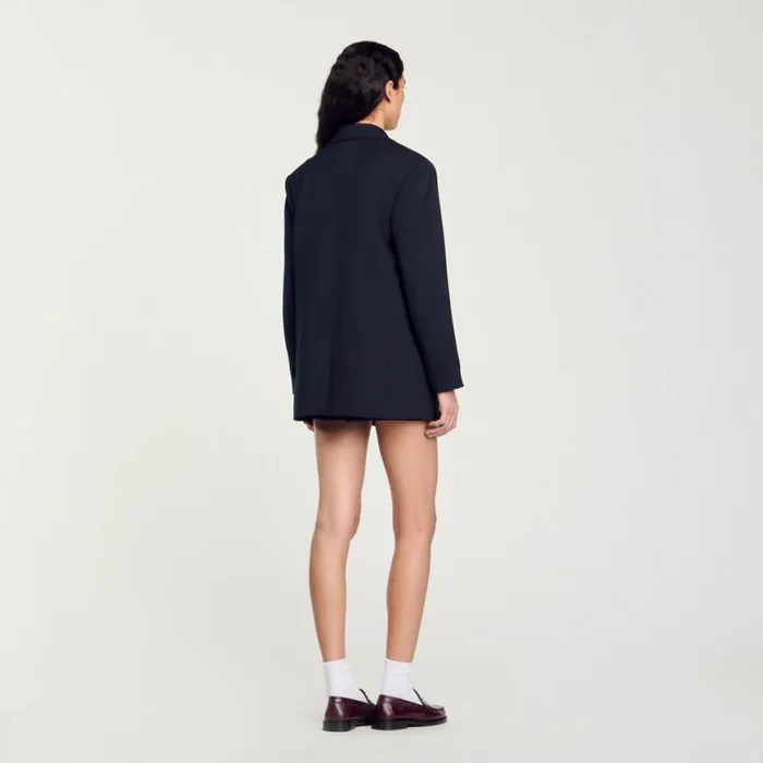 Women Jackets and Blazers SANDRO Wool Suit Jacket Navy Blue