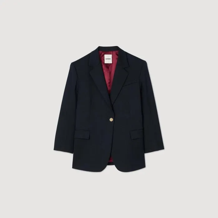 Women Jackets and Blazers SANDRO Wool Suit Jacket Navy Blue