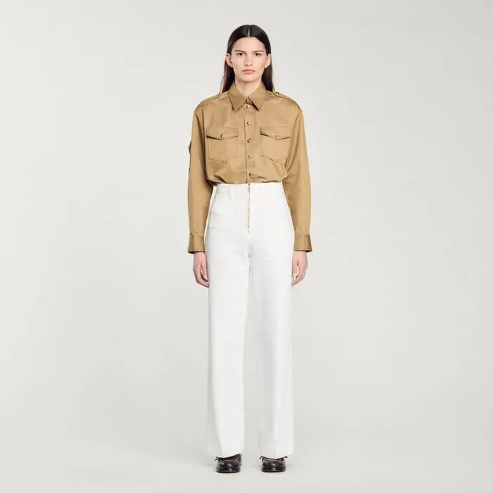 Women Jeans SANDRO Wideleg Canvas Pants White