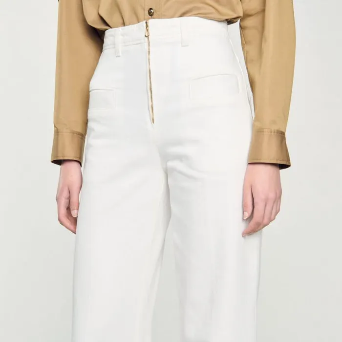 Women Jeans SANDRO Wideleg Canvas Pants White