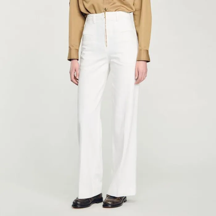 Women Jeans SANDRO Wideleg Canvas Pants White