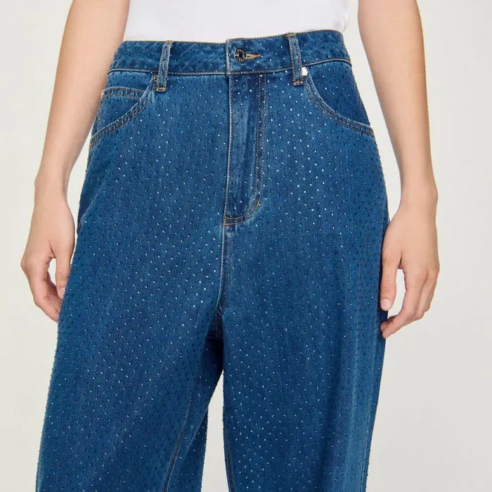 Women Jeans SANDRO Wideleg Rhinestone Jeans Blue Jean