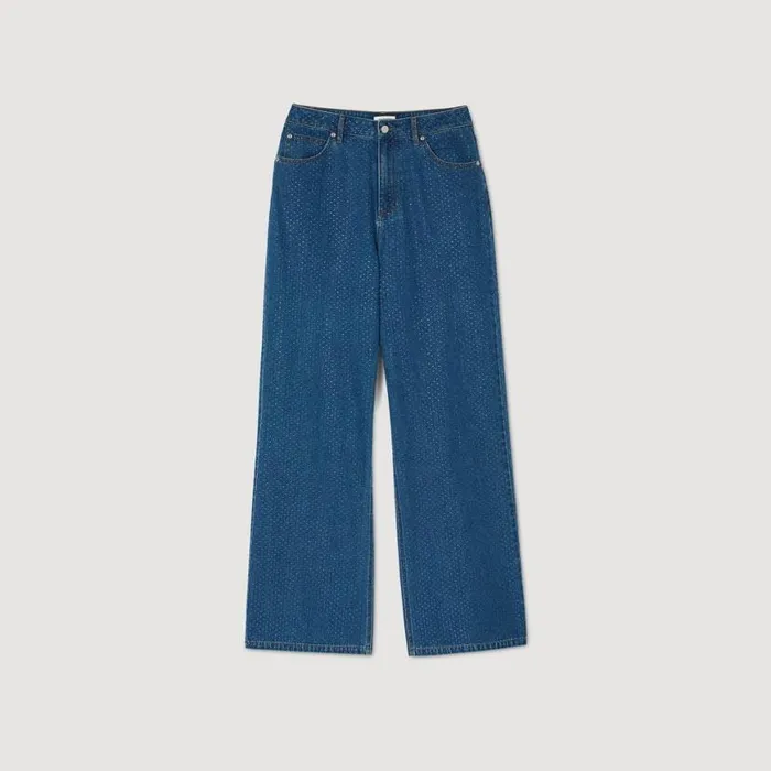Women Jeans SANDRO Wideleg Rhinestone Jeans Blue Jean