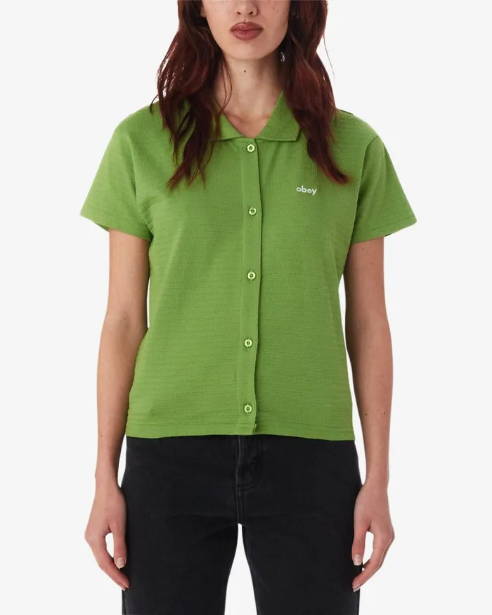 Women JONES BUTTON DOWN Piquant Green OBEY Clothing TOPS
