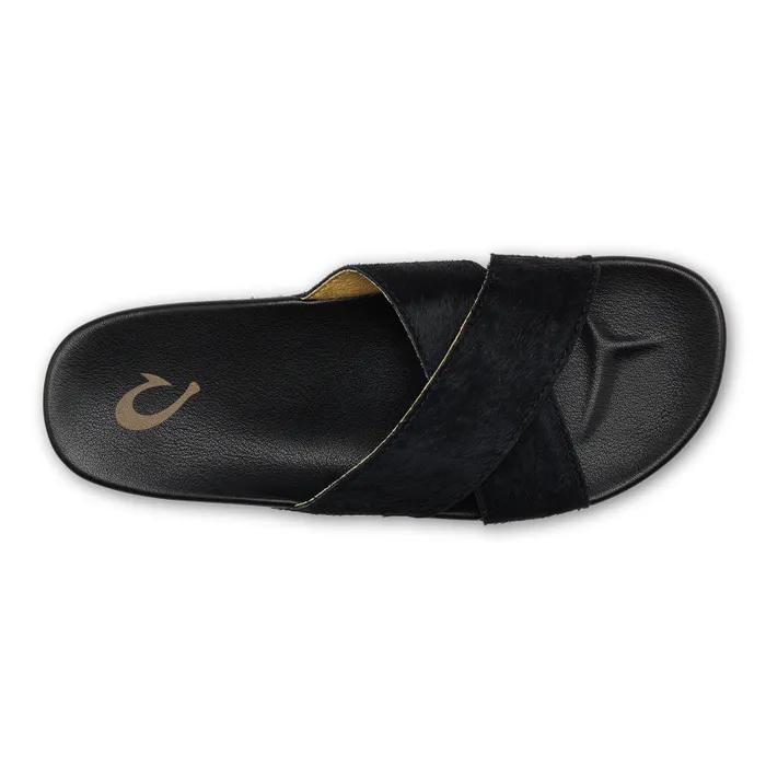 Women Kpea Oho Womens Crossover Slide Sandals Black Olukai Leather Women Kpea Oho Womens Crossover Slide Sandals Black Olukai Leather