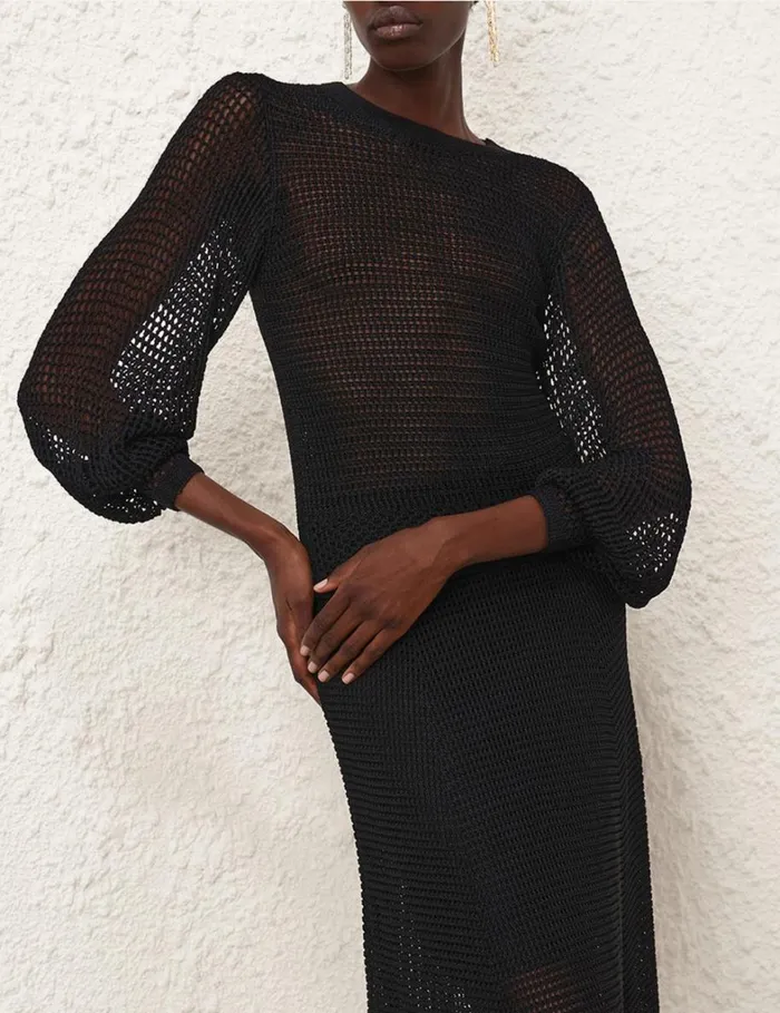 Women Knitwear Zimmermann Natura Crochet Blouson Top Black