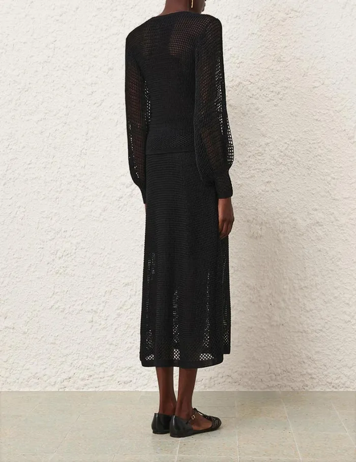Women Knitwear Zimmermann Natura Crochet Blouson Top Black