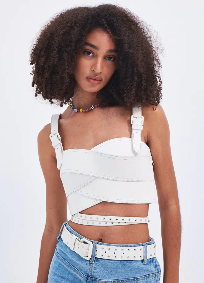 Women Leather Belt Bustier MONSE Tops