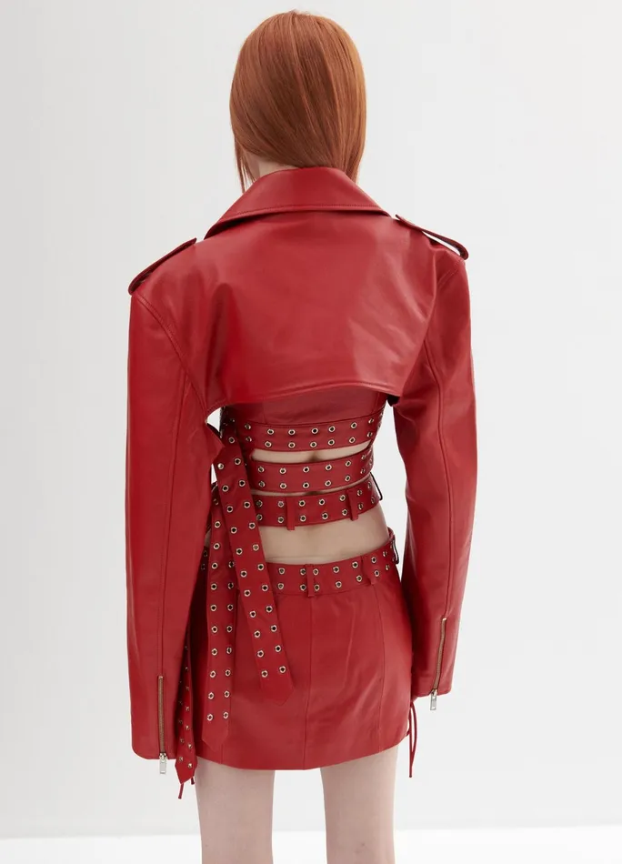 Women Leather Cropped Jacket MONSE Jackets and Coats