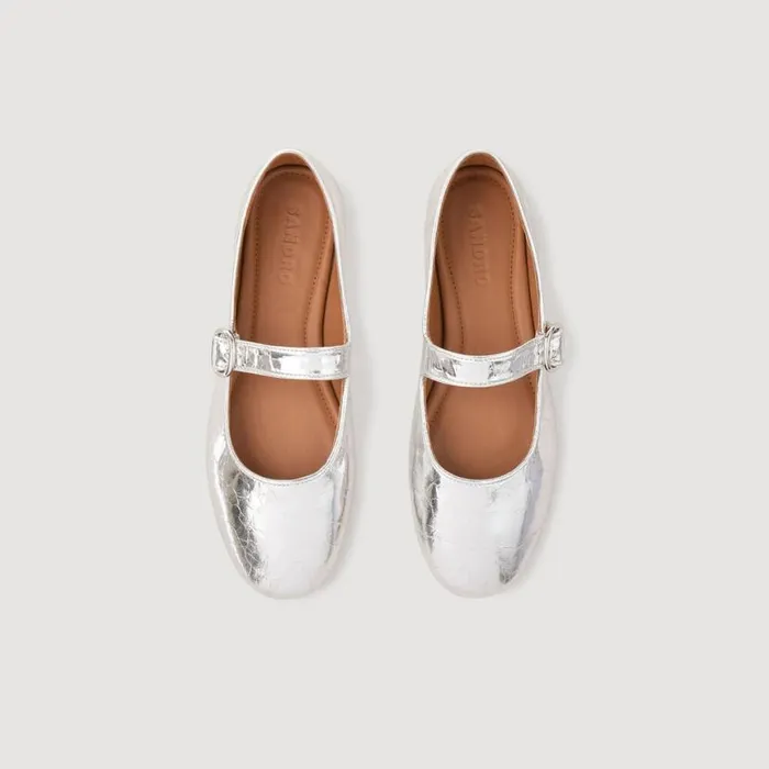 Women Loafers and Flats SANDRO Shiny Leather Ballet Flats Silver