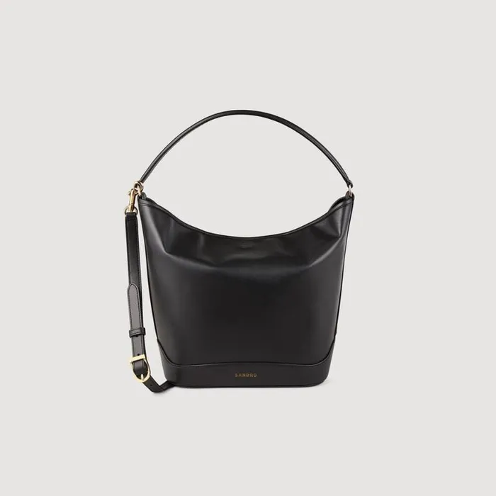 WomenMen Shoulder Bags SANDRO Leather Bucket Bag TANGOSO Black